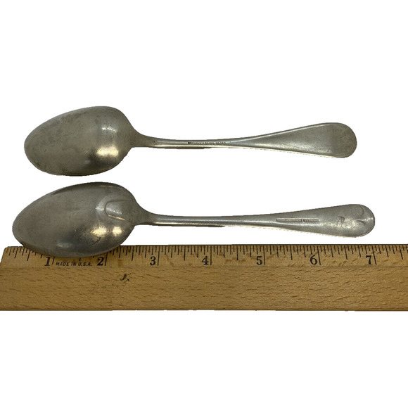 Early 20th Century Two Nickel Silver 7 1/8" Tablespoons Estate Rustic Primitive - Picture 12 of 12